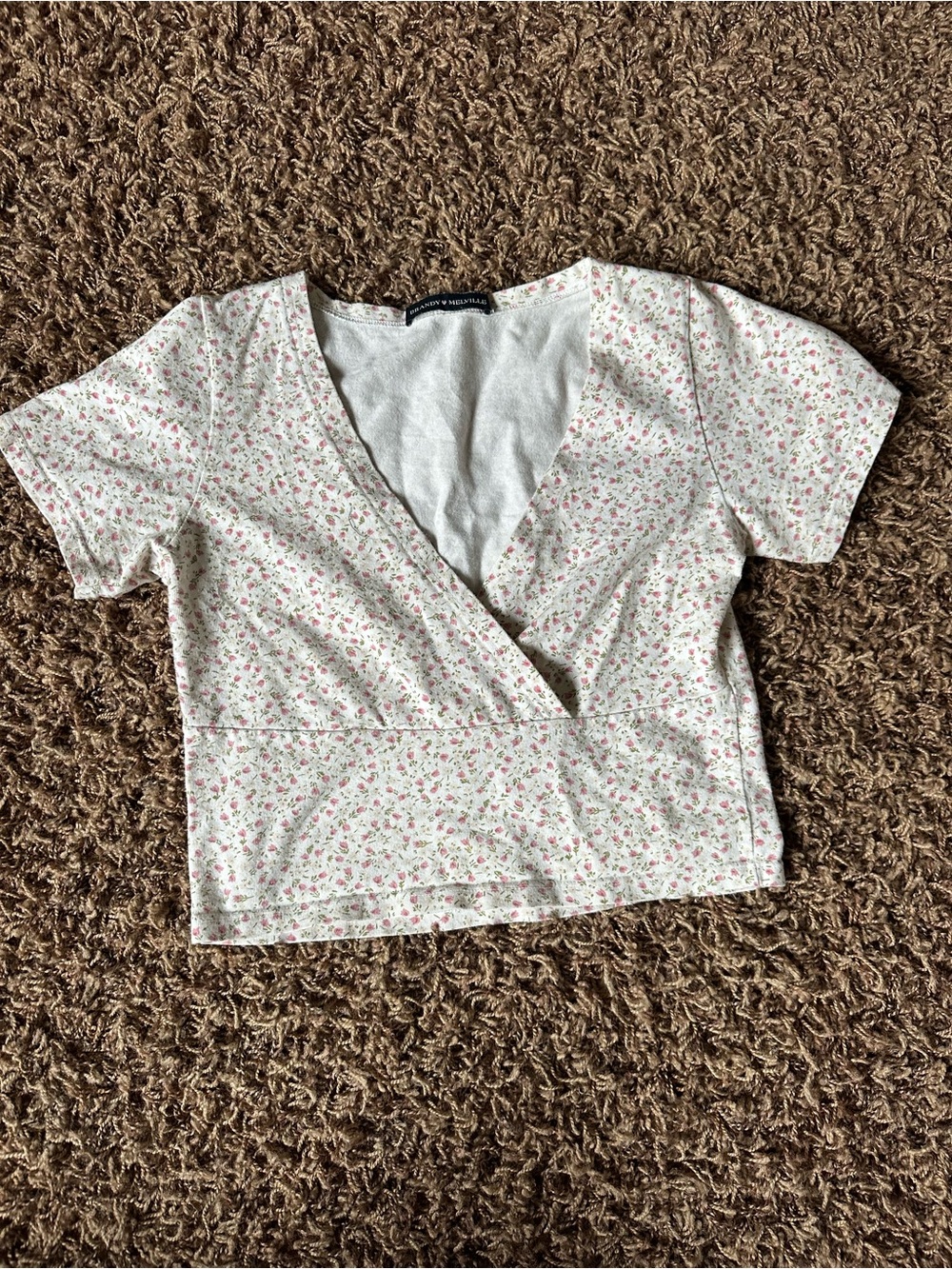 Brandy Melville Amara Crop Wrap Top with Pink Floral Print